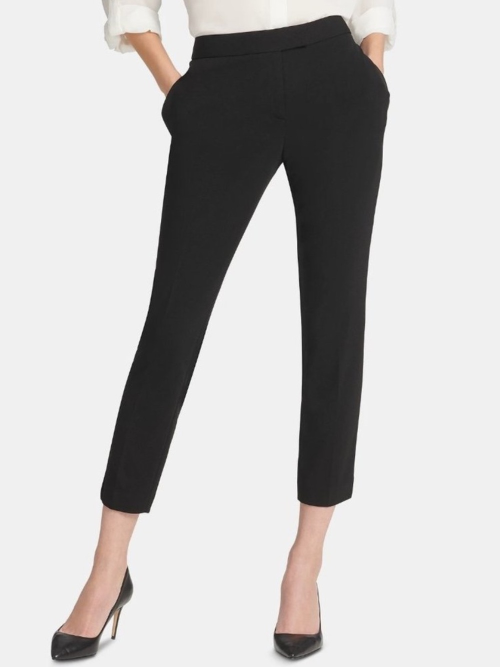 DKNY Foundation Cropped Ankle Slim Dress Pants in Black